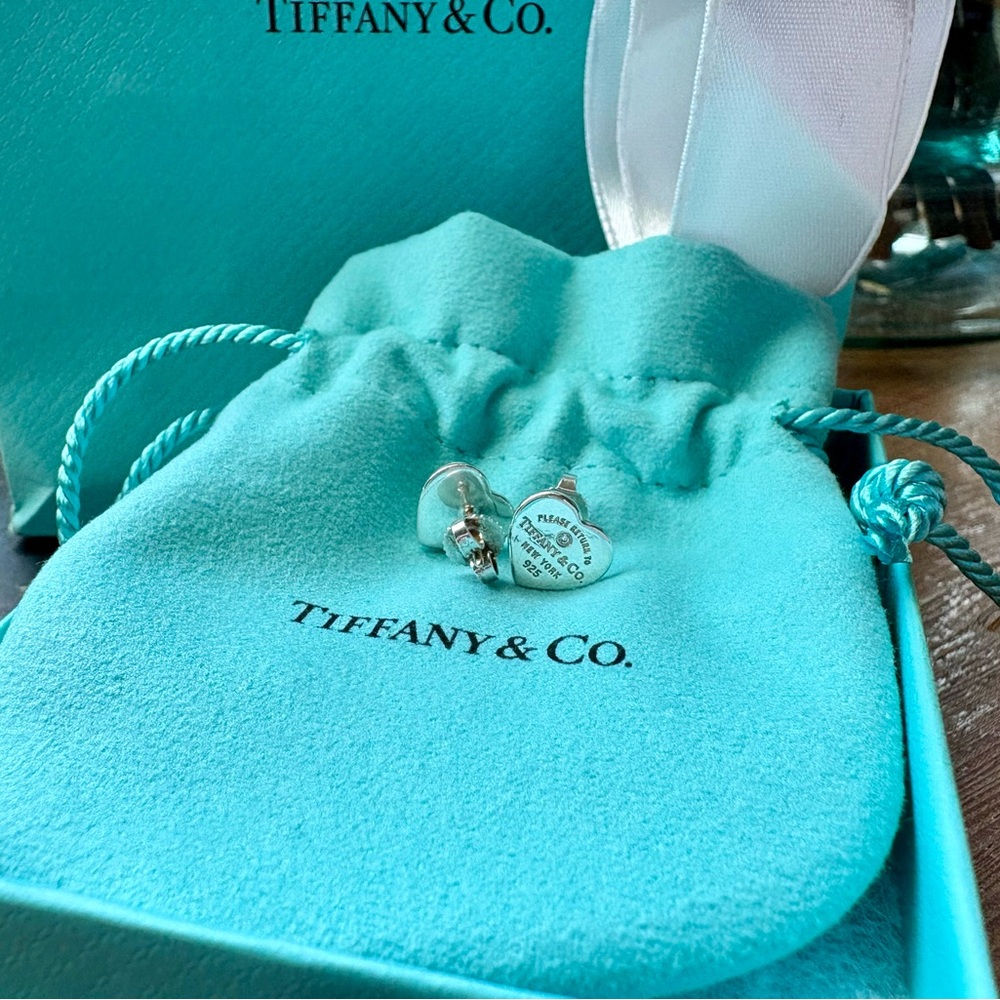 Tiffany & Co. Silver Heart Diamond Stud Earrings - Picture 2 of 3